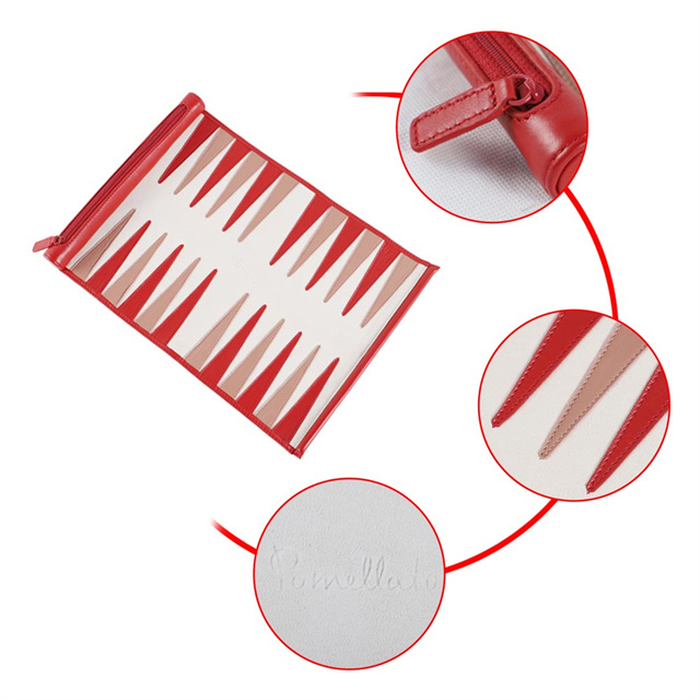 Juego enrollable de backgammon de piel de oveja con dados y damas de metal